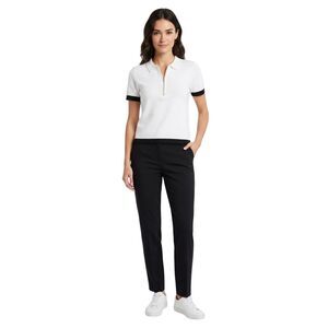 Zara Cream Black Stretchy Collared Crop Top, Size Medium